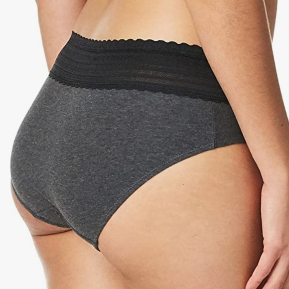 Warner's Blissful Benefits No Muffin 3Pk Hipster Panties in Gray/Black/Almond S - Picture 3 of 12